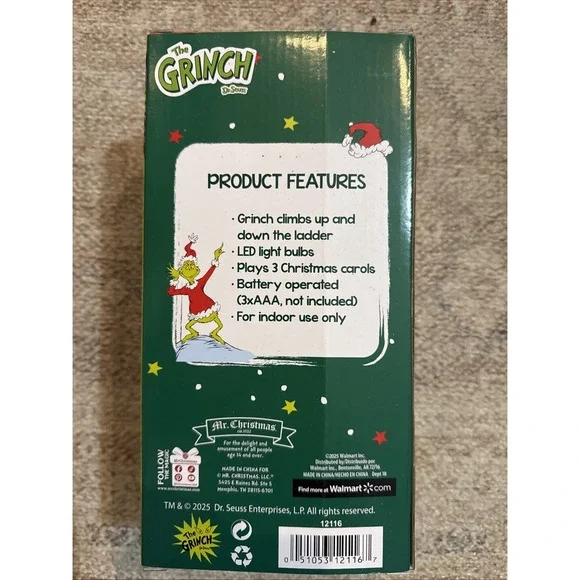 Animated Grinch 17" Ladder Climbing Tabletop Christmas Tree Decoration LED - Picture 4 of 7